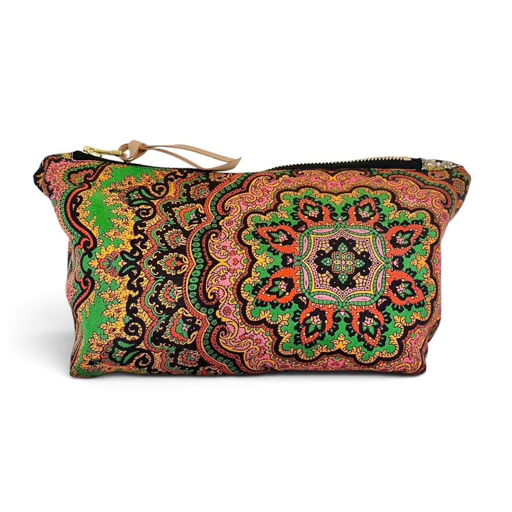 La Prestic Ouiston Silk Twill Two-Sided Delhi Paisley Print Zip Pouch Clutch Bag